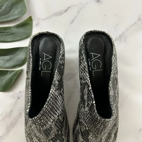 AGL Womens Mule Booties Heels Size 42 11 Black Gray Snakeskin Leather Point Toe - Picture 4 of 7